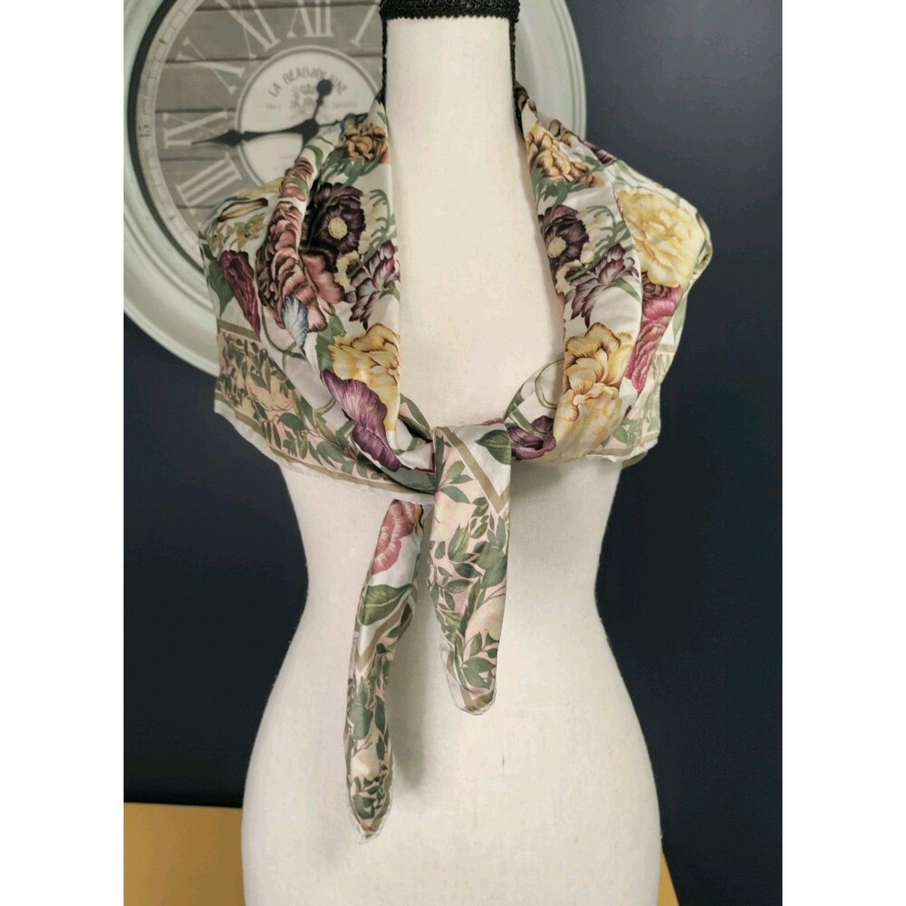 Silk Scarf Floral Pattern 34 X33 Vintage Made In Korea Multicolor Wrap